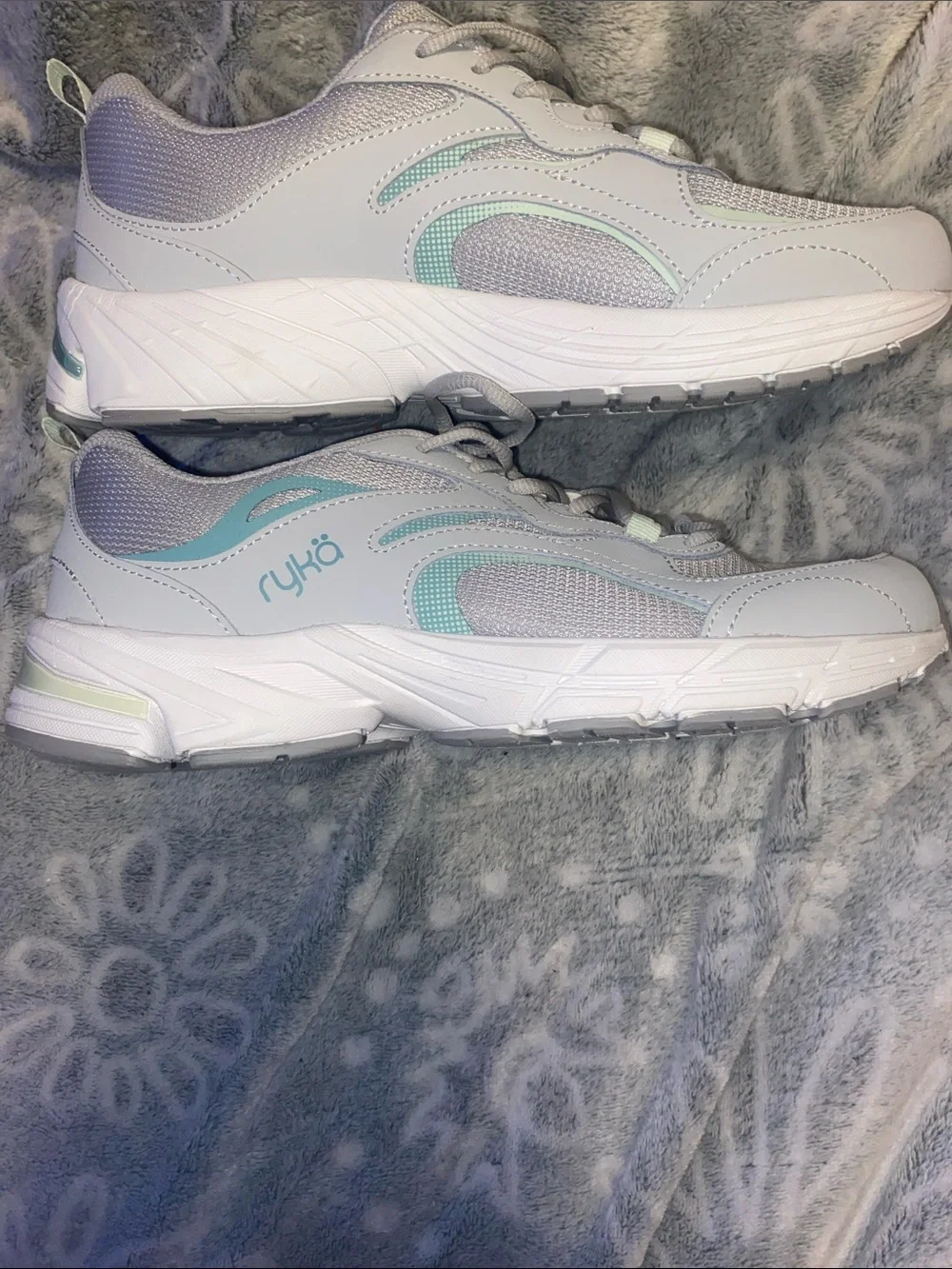 Ryka Women’s Athletic Sneakers in White with Light Blue Accents